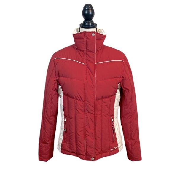 L.L. Bean Women’s Red and Ivory Goose Down Puffer Jacket Size Small - Picture 1 of 8